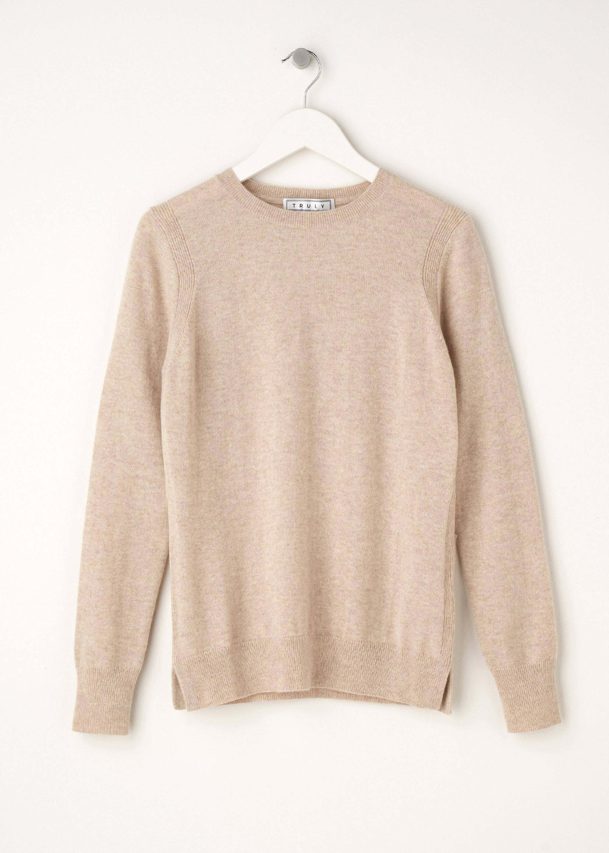 Womens Oatmeal Cashmere Crew Neck Jumper On Hanger | Truly Lifestyle