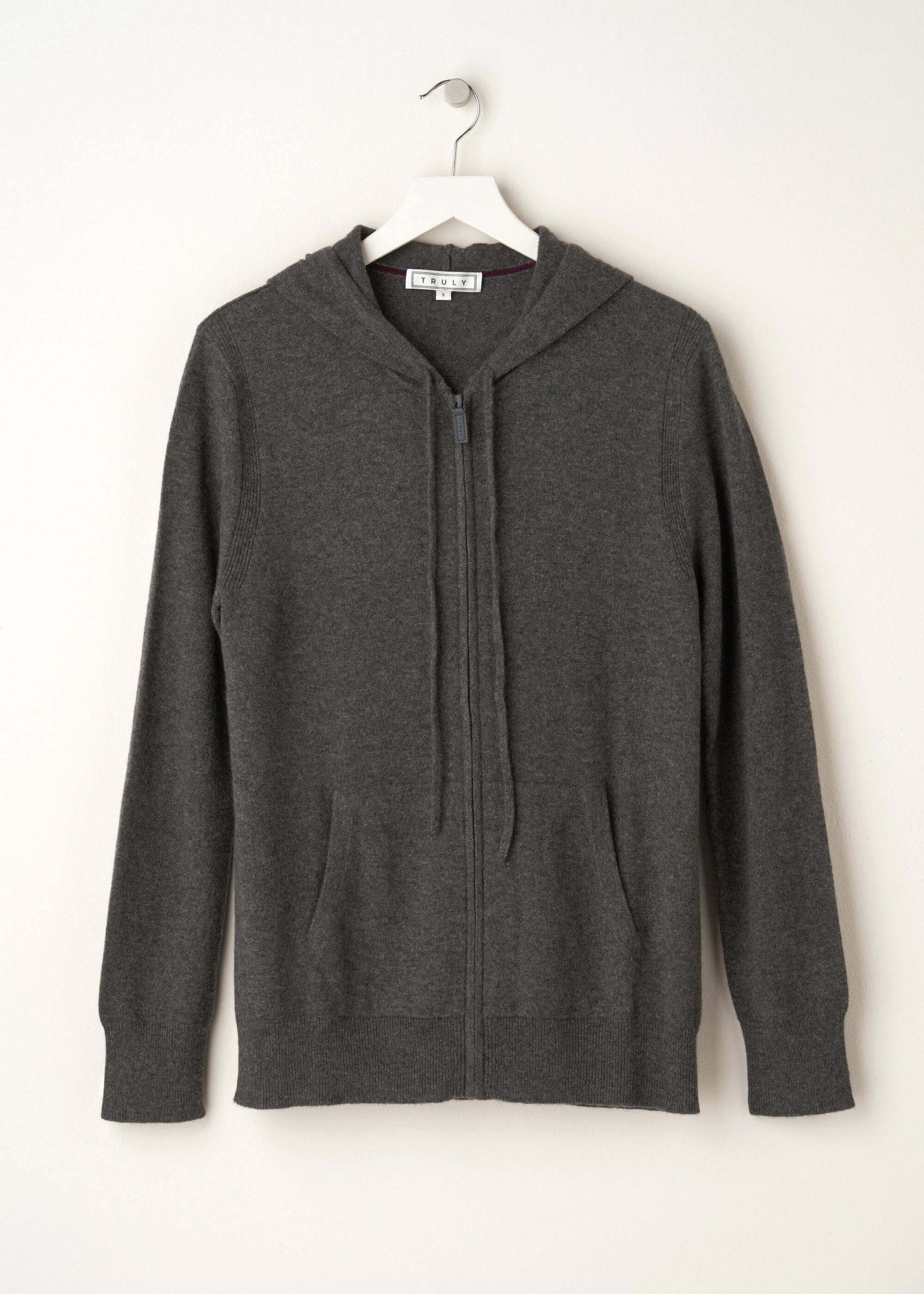 Dark Grey Mens Cashmere Hoodie On Hanger | Truly Lifestyle