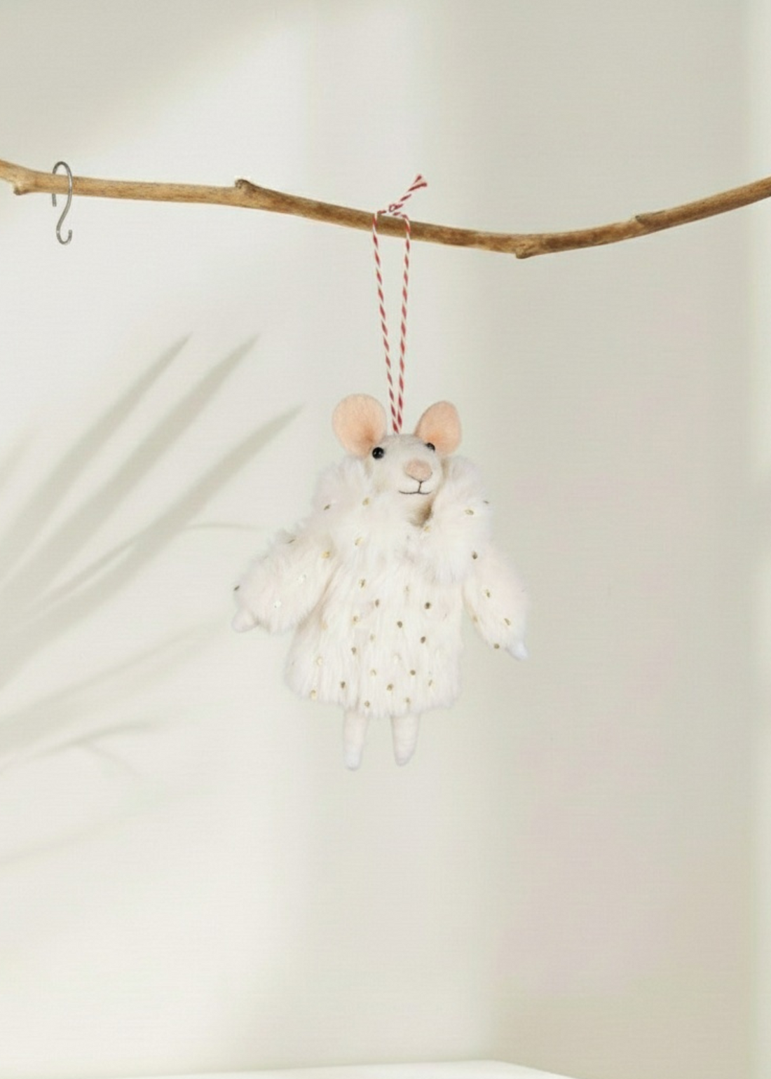Truly Lifestyle White Mouse Wearing a Fluffy Coat Christmas decoration
