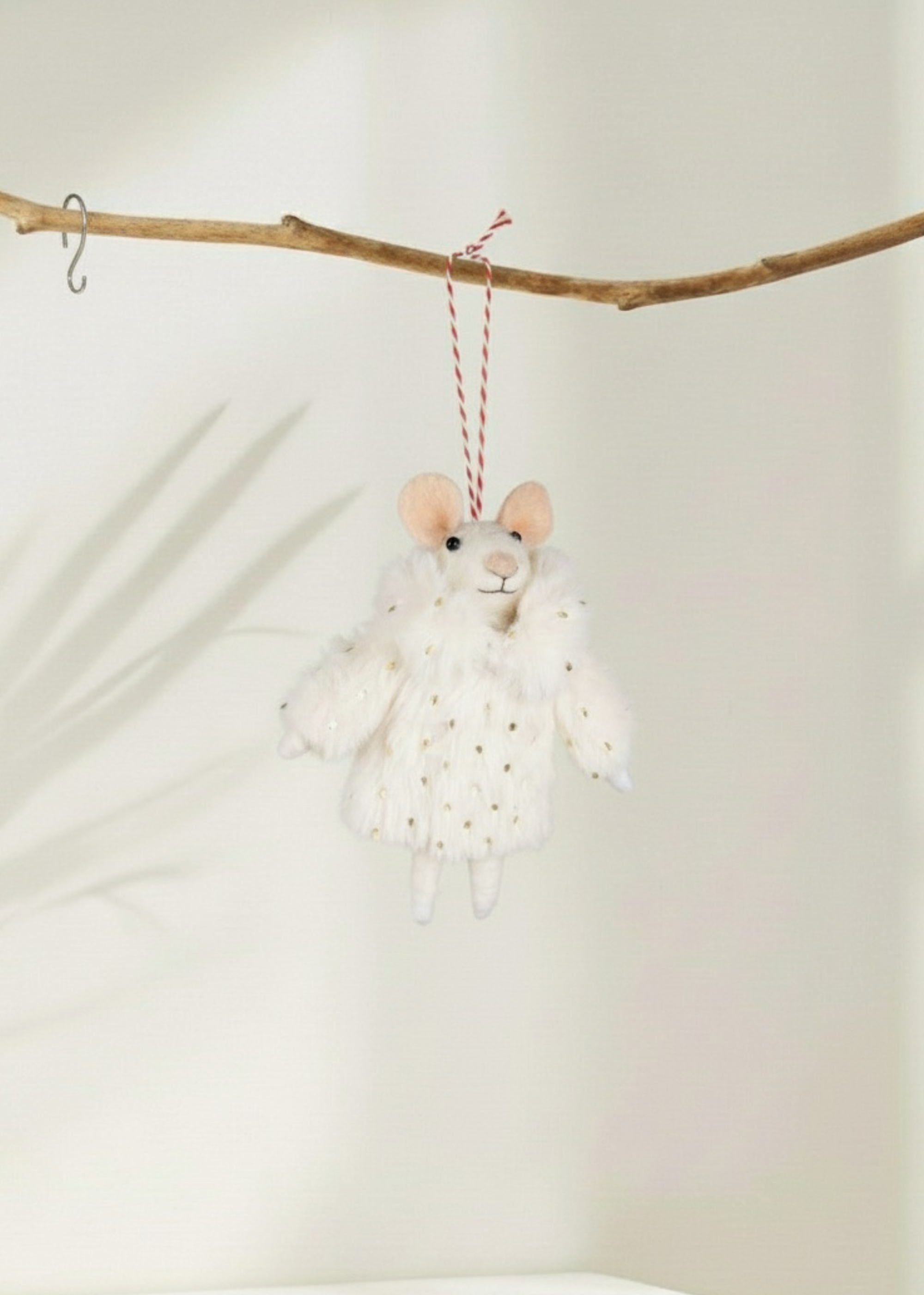 Truly Lifestyle White Mouse Wearing a Fluffy Coat Christmas decoration