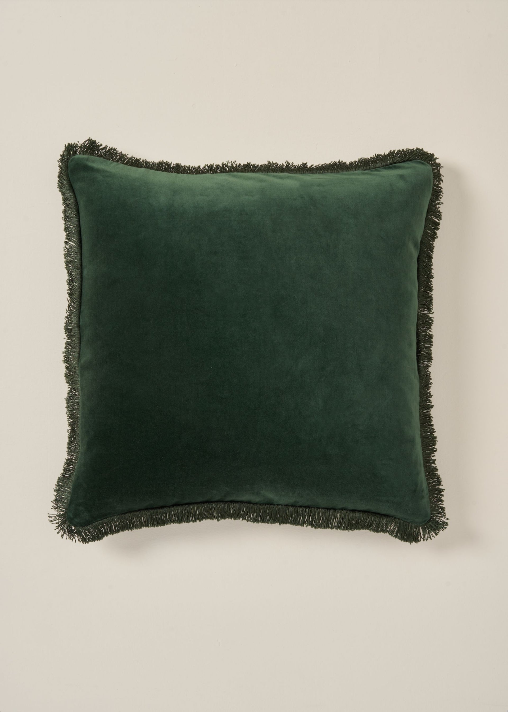 Emerald Velvet Fringe Square Cushion