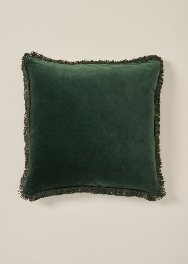 Truly Lifestyle Green Velvet Fringed Square Cushion