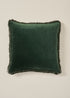 Truly Lifestyle Green Velvet Fringed Square Cushion