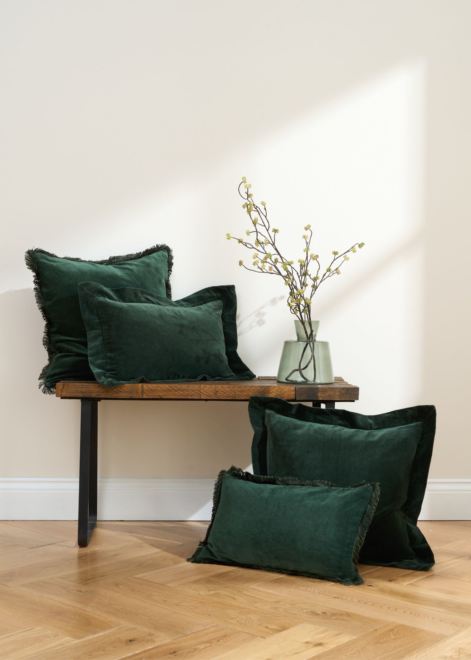 Truly Lifestyle Green Velvet Fringed Square Cushions