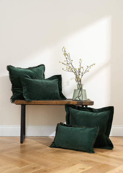 Truly Lifestyle Green Velvet Fringed Square Cushions