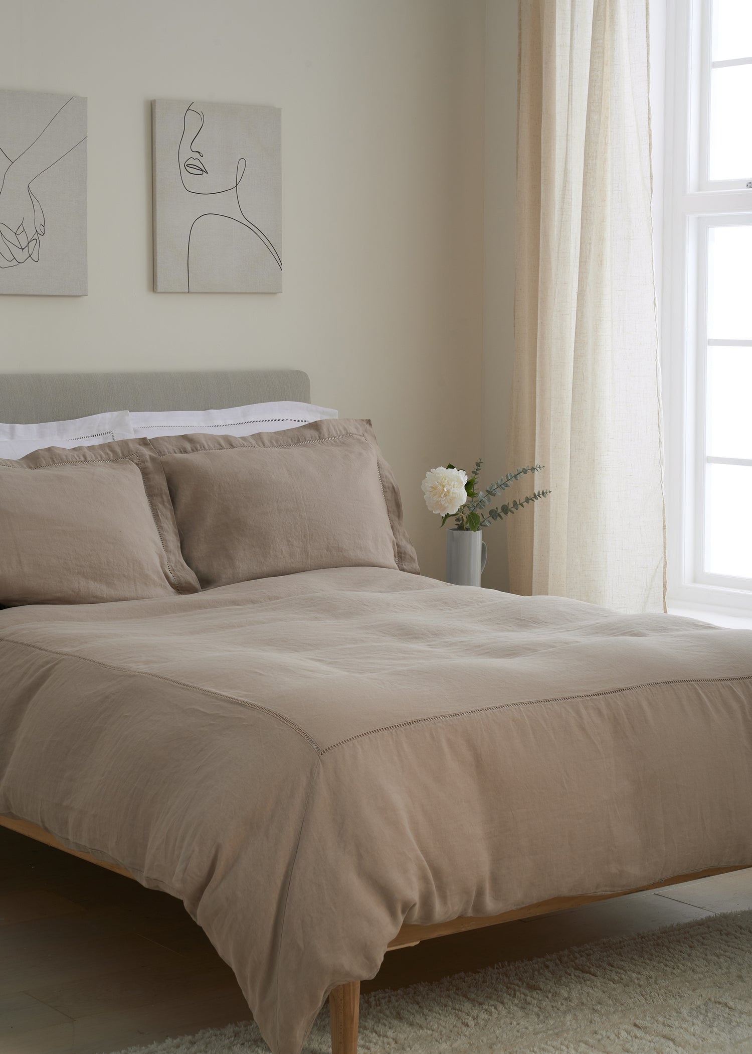 TRULY LIFESTYLE TAUPE LINEN BEDDING RANGE ON BED