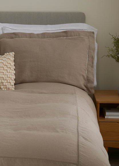 TRULY LIFESTYLE TAUPE LINEN DUVET COVER AND PILLOWCASE