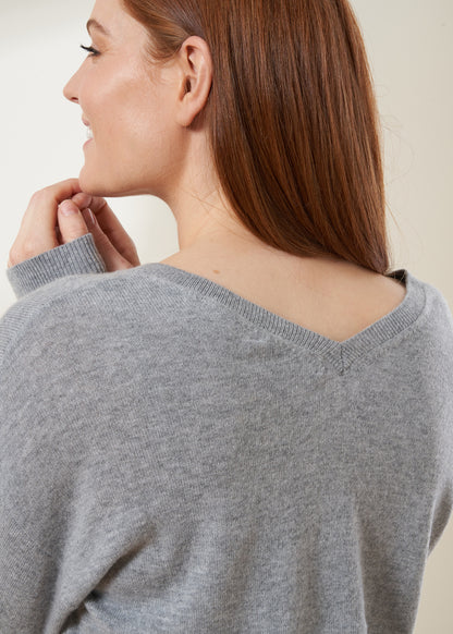 Merino and Cashmere Wool Grey V-Neck Jumper