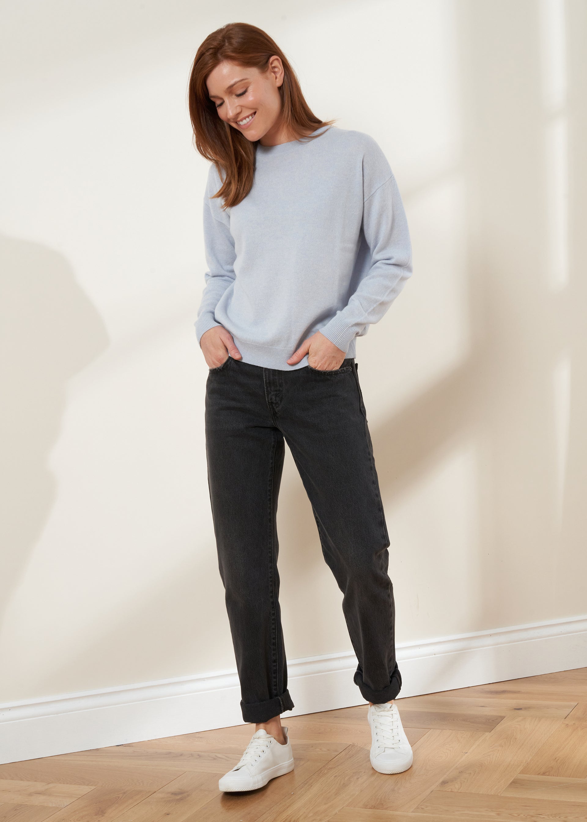 Merino Cashmere Wool Round Neck Blue Jumper