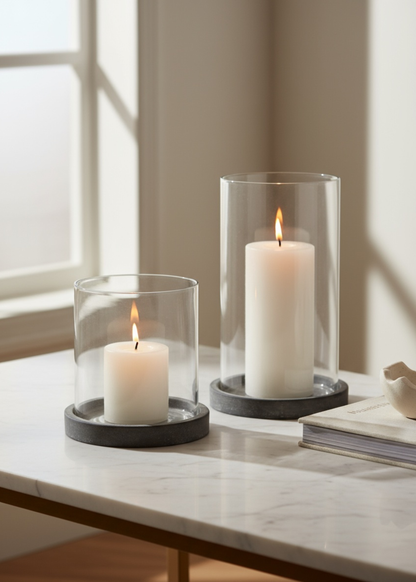 Truly Lifestyle Large and Medium Glass and Slate Hurricane On Table