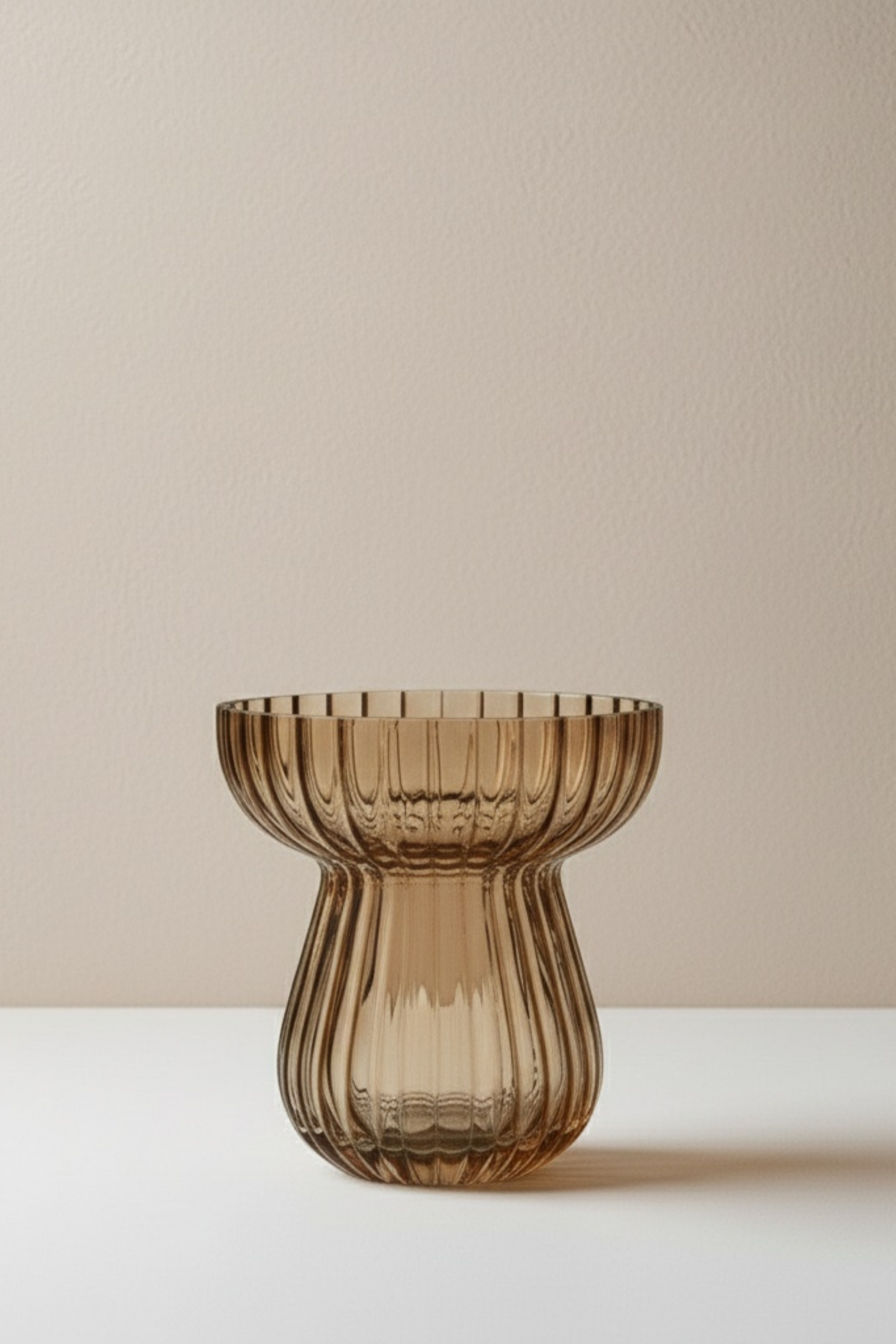 Large Amber Ribbed Glass Bulb Vase