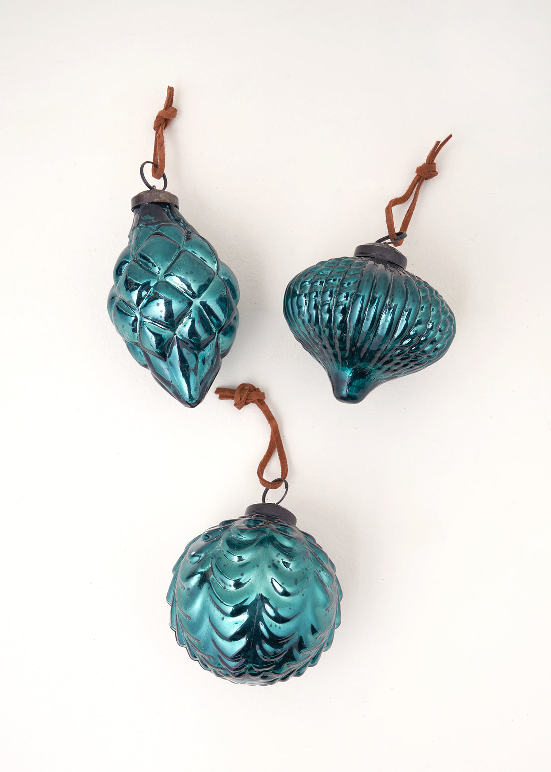 Set of 3 Blue Recycled Glass Baubles