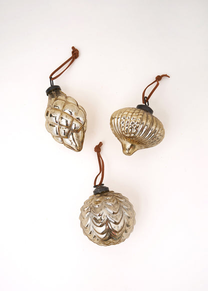 Set of 3 Gold Recycled Glass Baubles