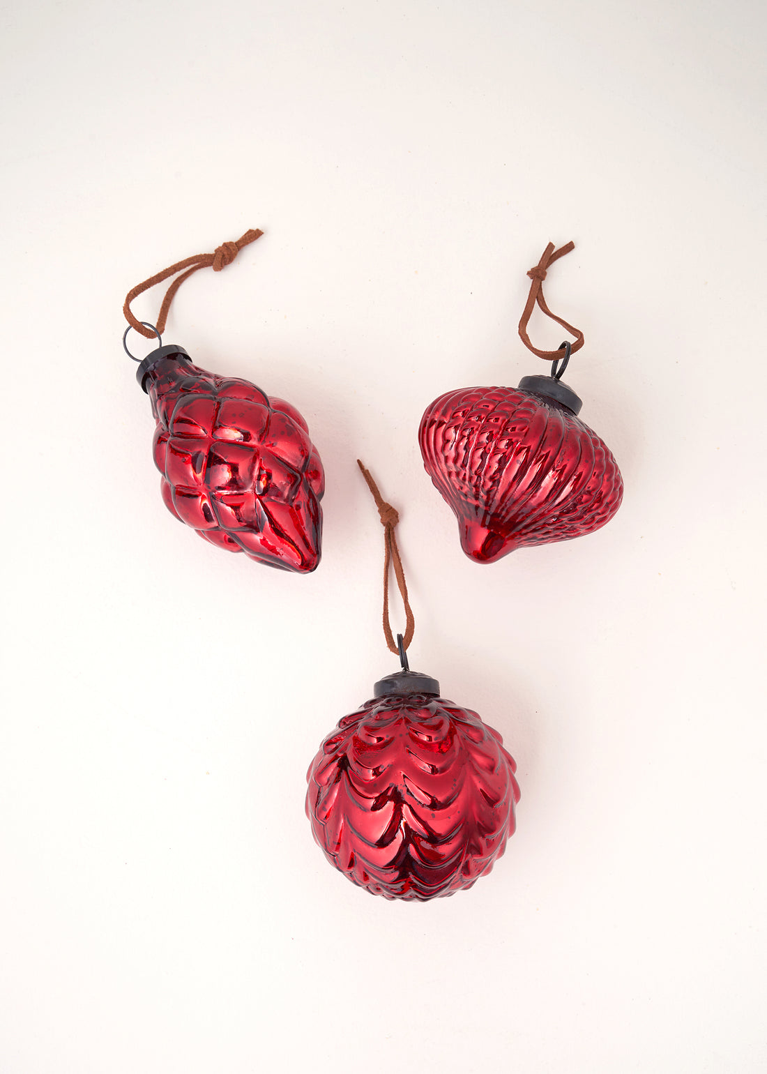 Set of 3 Red Recycled Glass Baubles