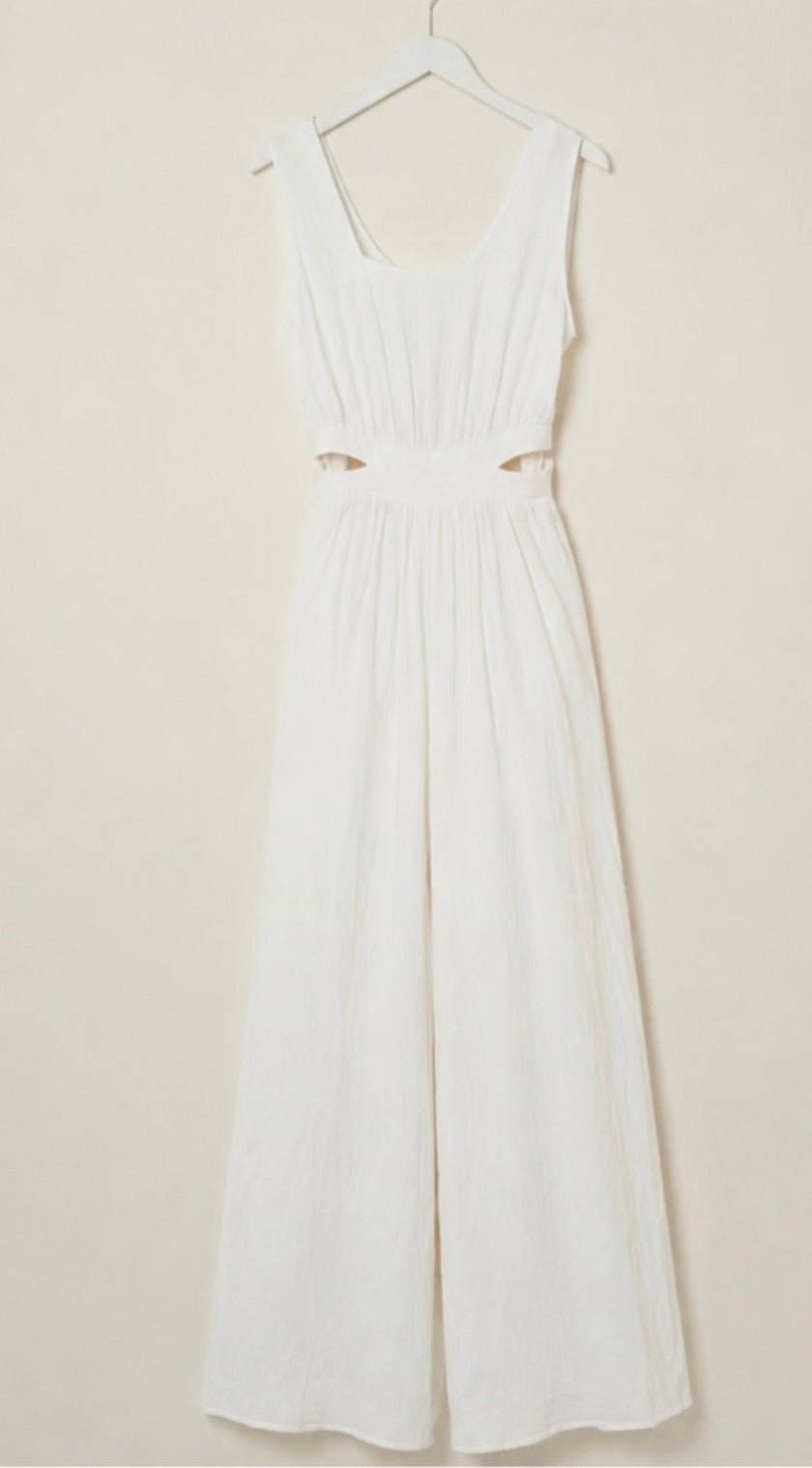 White Cotton Cheesecloth Jumpsuit