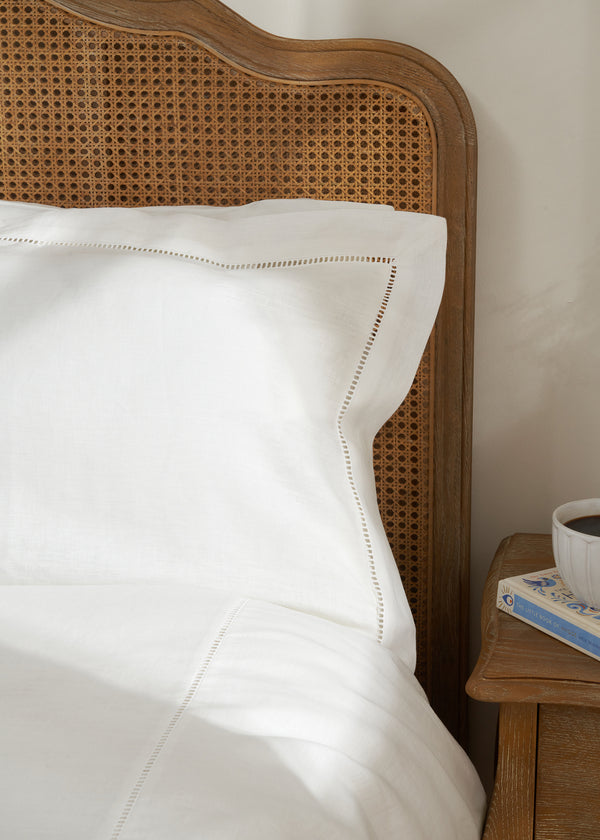TRULY LIFESTYLE WHITE LADDER LINEN PILLOWCASE ON BED