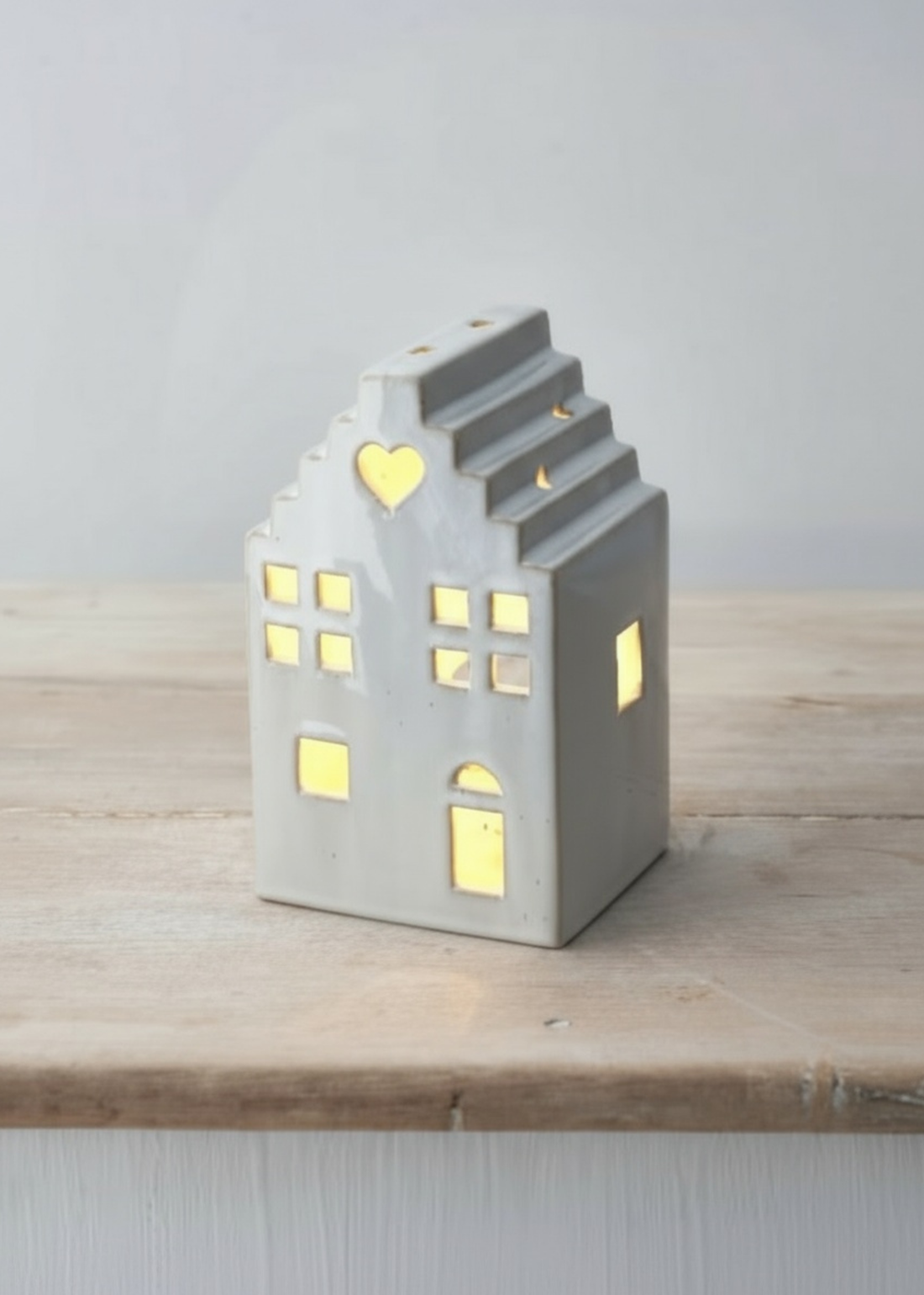 Medium Grey Ceramic LED Heart Christmas House