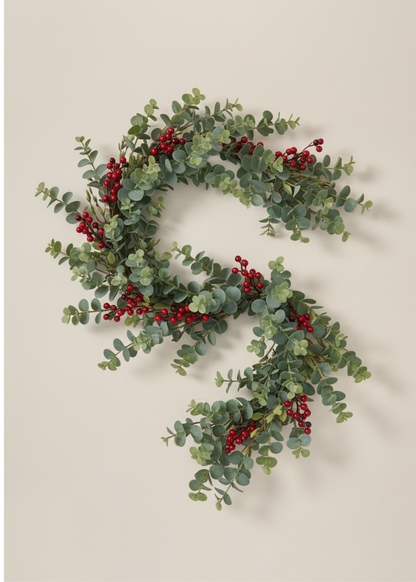 Truly Lifestyle Christmas Two green wreaths with red berries on a beige background