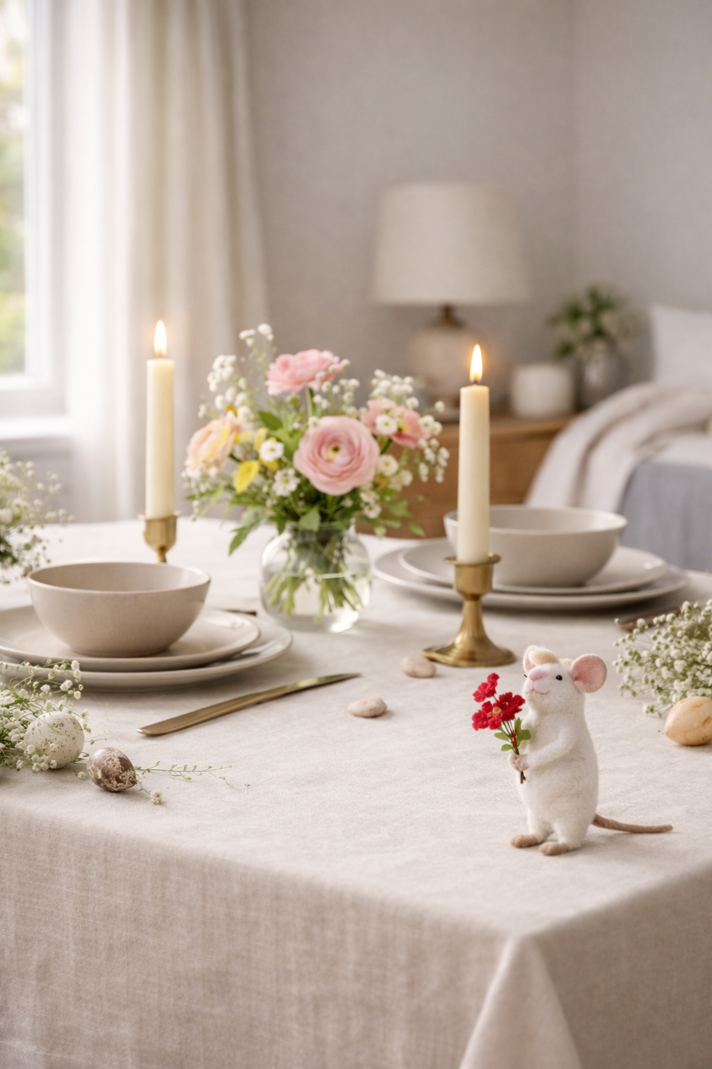 RED FLOWERS FELT MOUSE DECORATION