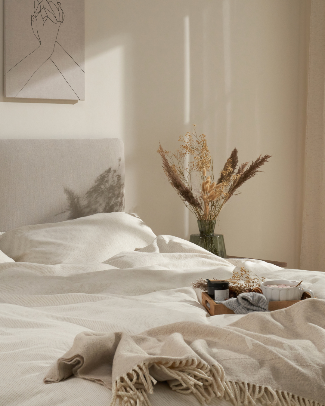 TRULY LIFESTYLE LUXURY STRIPED LINEN BEDDING WITH WOOL THROW
