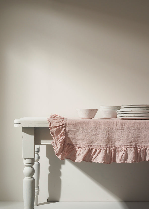 Blush Linen Ruffle Tablecloth