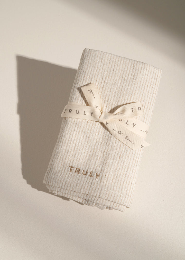 TRULY LIFESTYLE SET OF TWO STRIPED LINEN TEA TOWELS FOLDED