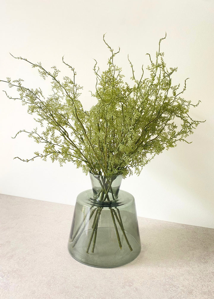 TRULY LIFESTYLE SAGE SMOKED VASE FILLED WITH FAUX FLOWERS