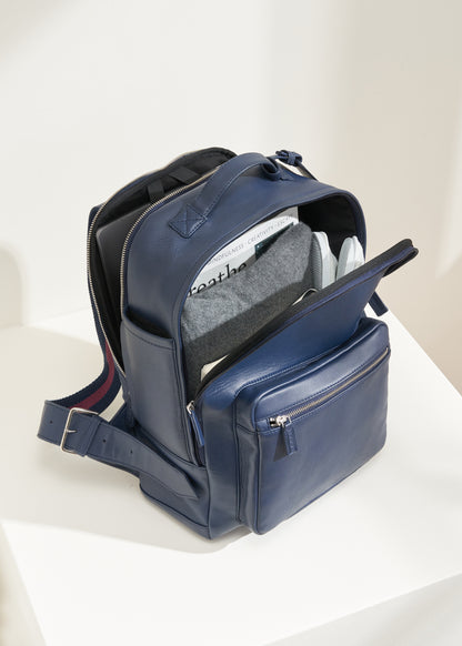 TRULY LIFESTYLE NAVY LEATHER UNISEX BACKPACK OPEN