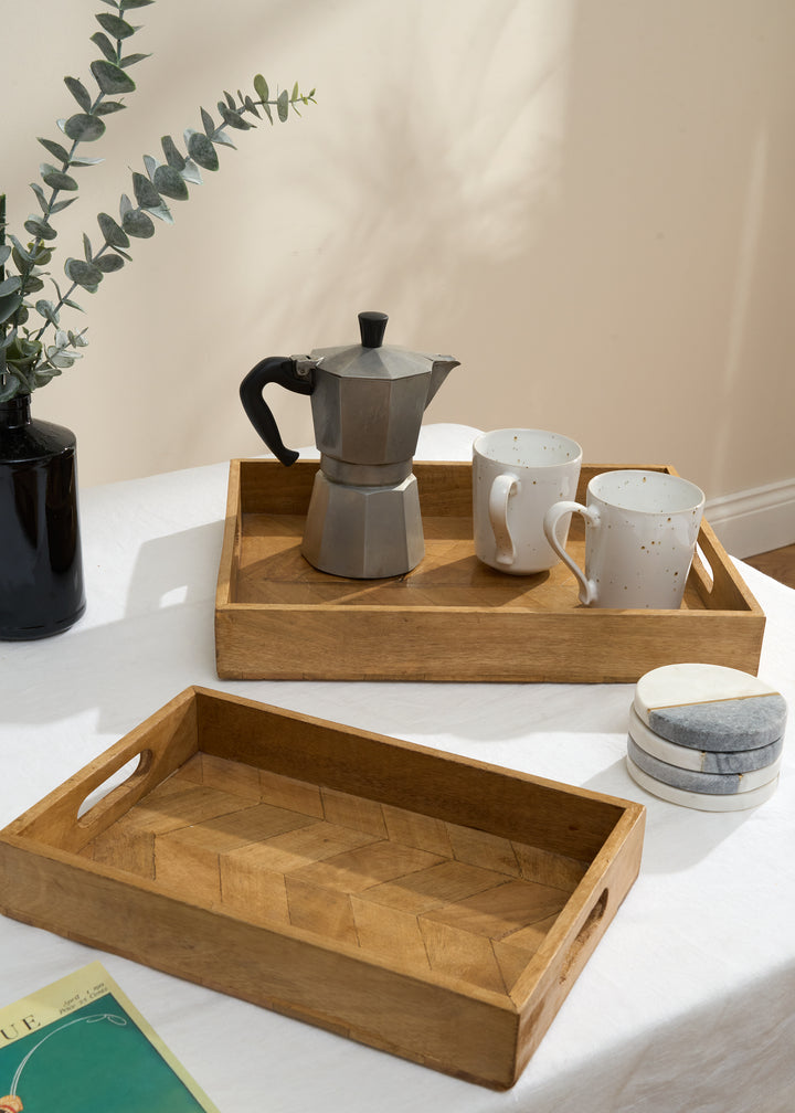 Truly Lifestyle Marble Coasters With Mango Wood Decorative Trays And Coffee Maker