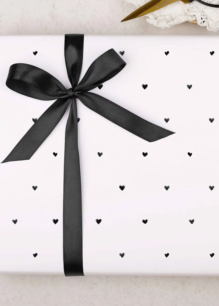 Truly Lifestyle White Wrapping paper with little black hearts on it