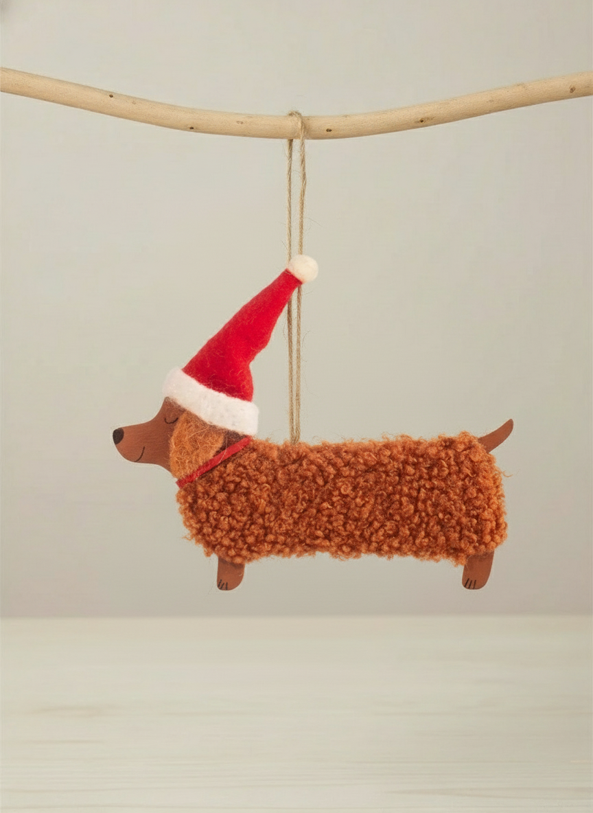 Truly Lifestyle Fluffy Sausage Dog Christmas Decoration