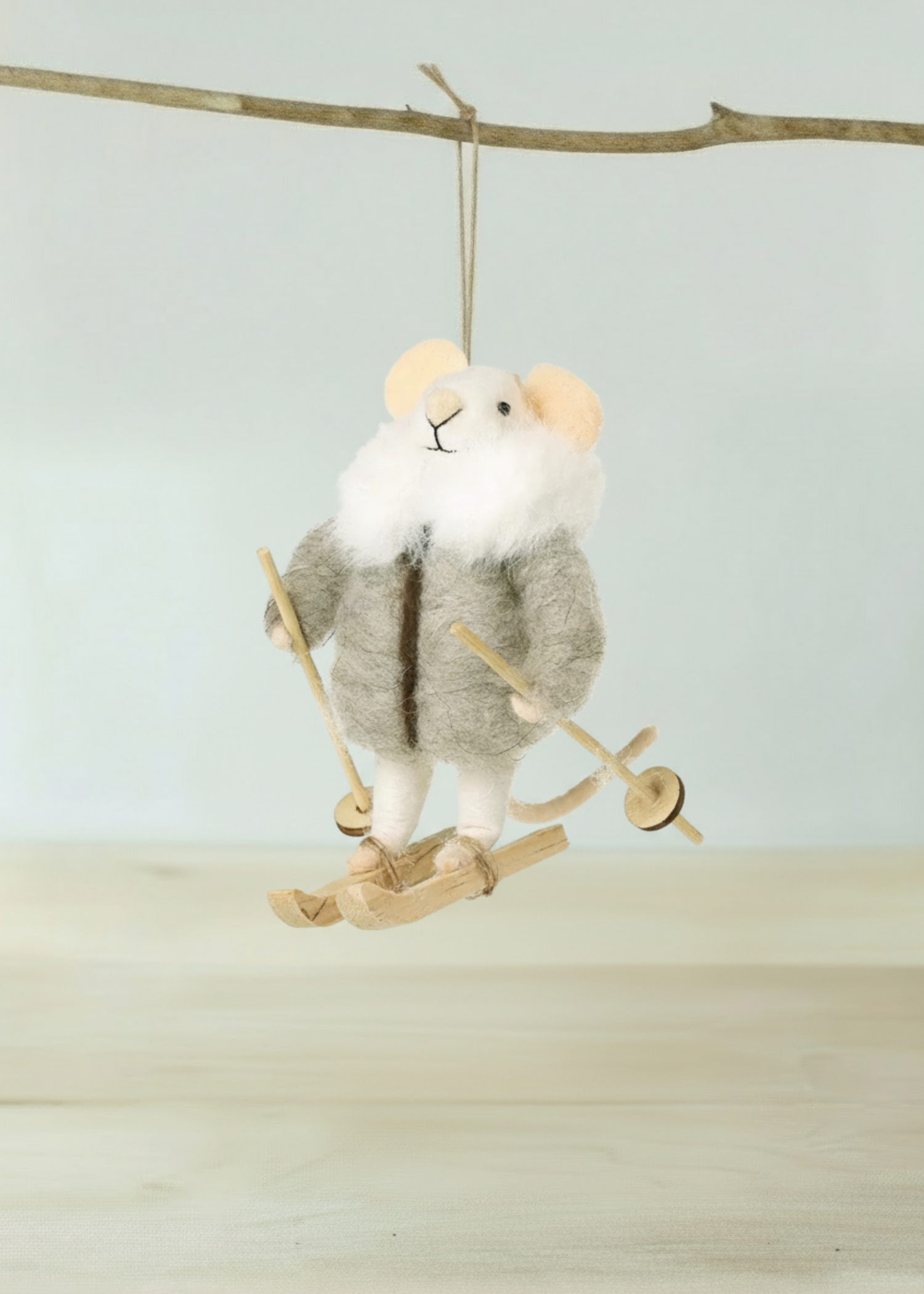 Truly Lifestyle Grey Coat Ski Mouse Christmas Decoration