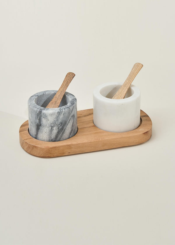 Truly Lifestyle Marble Grey and White Pinch Pots With Wooden Spoon