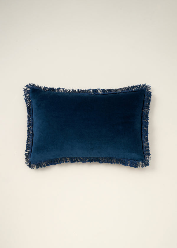 Blue Velvet Fringe Rectangle Cushion