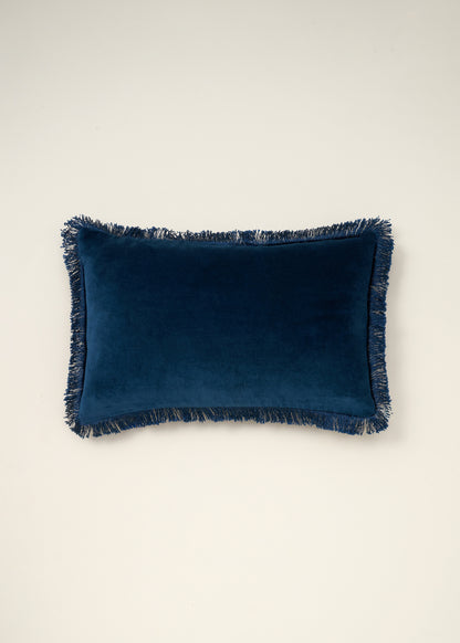 Blue Velvet Fringe Rectangle Cushion