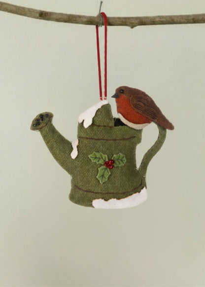 Watering Can and Robin Christmas Decoration