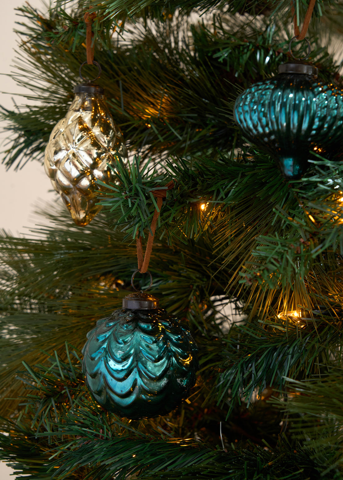 Set of 3 Blue Recycled Glass Baubles