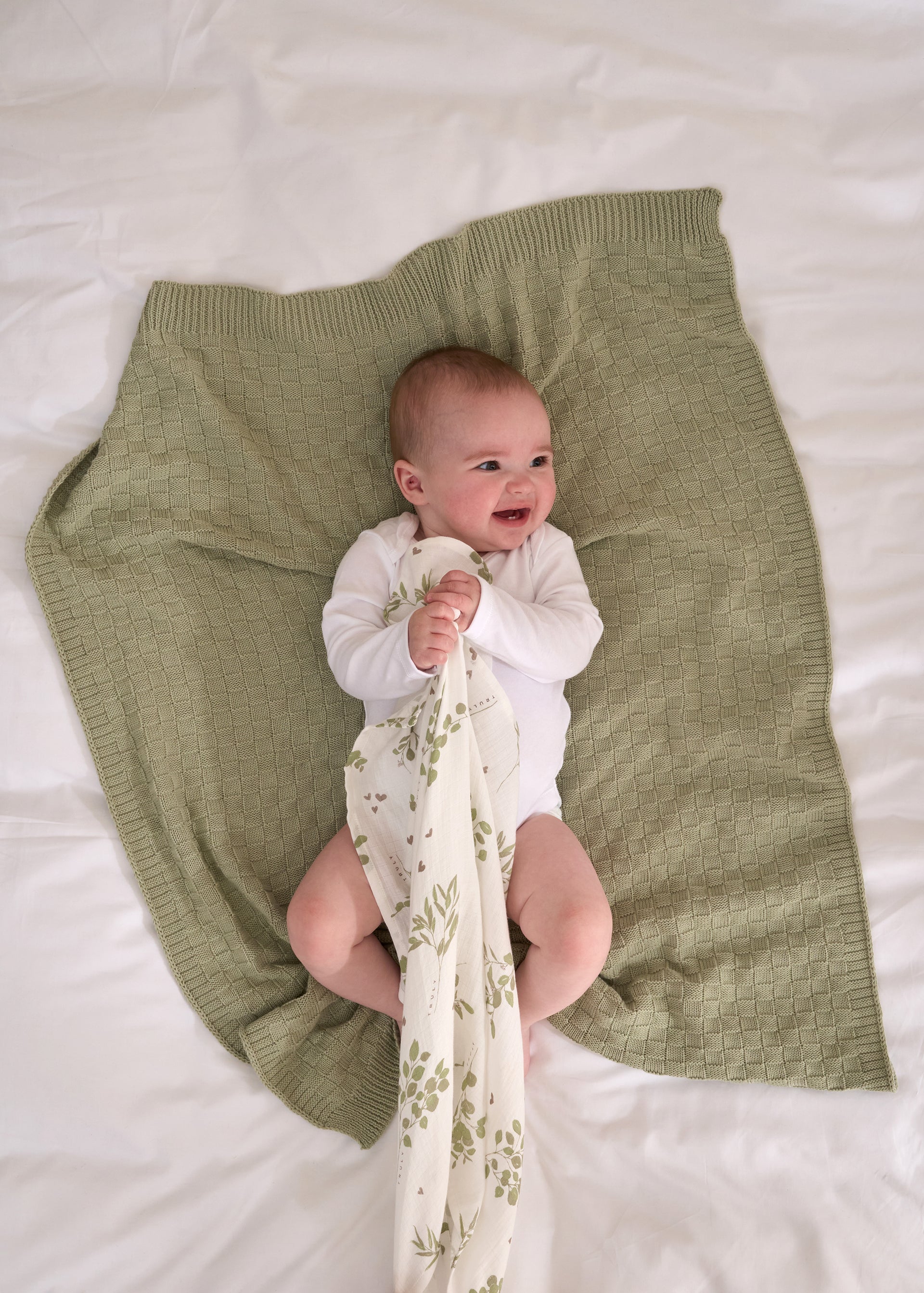 Sage Basket Stitch Knitted Blanket