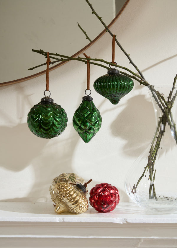 Set of 3 Green Recycled Glass Baubles