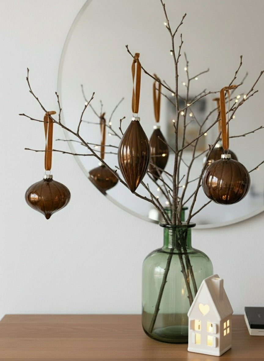 Set 3 Fluted Glass Mocha Baubles