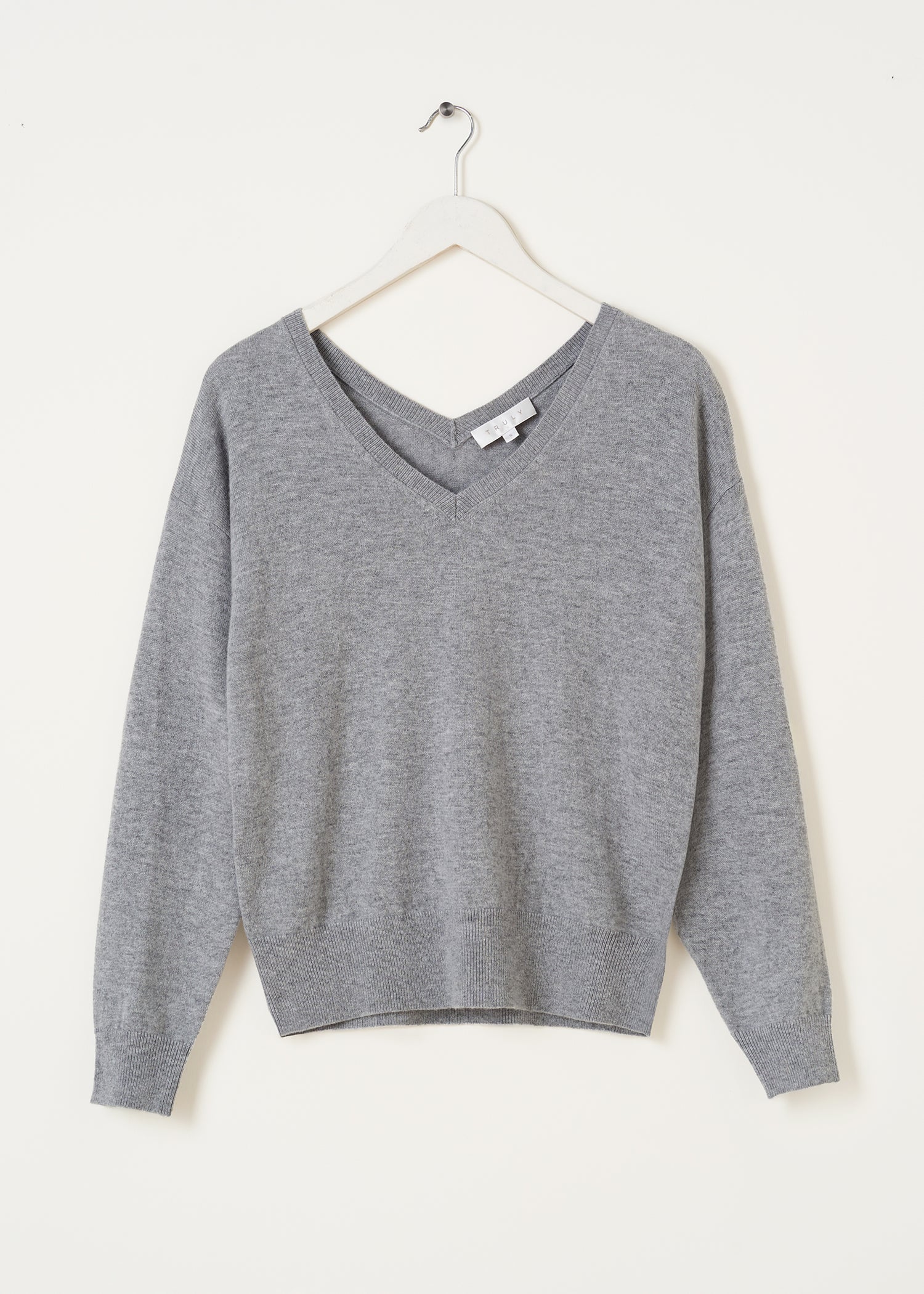 Merino and Cashmere Wool Grey V-Neck Jumper