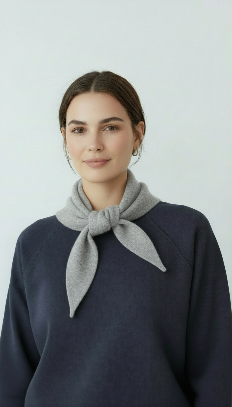 LIGHT GREY WOOL BLEND TRIANGLE NECK SCARF