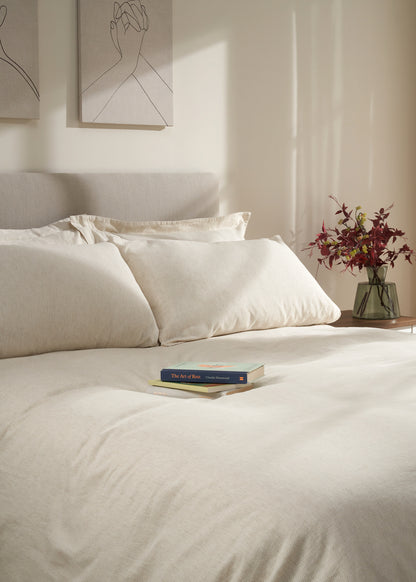 TRULY LIFESTYLE MUSHROOM STRIPED HOUSEWIFE PILLOWCASE SET ON BED
