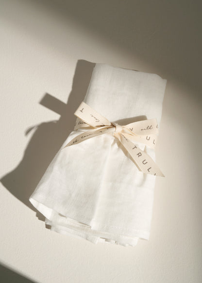 truly lifestyle white linen tea towel folded