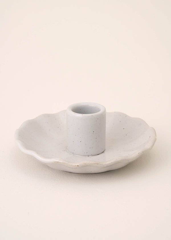 TRULY LIFESTYLE PALE GREY CERAMIC FLUTED CANDLE STICK HOLDER