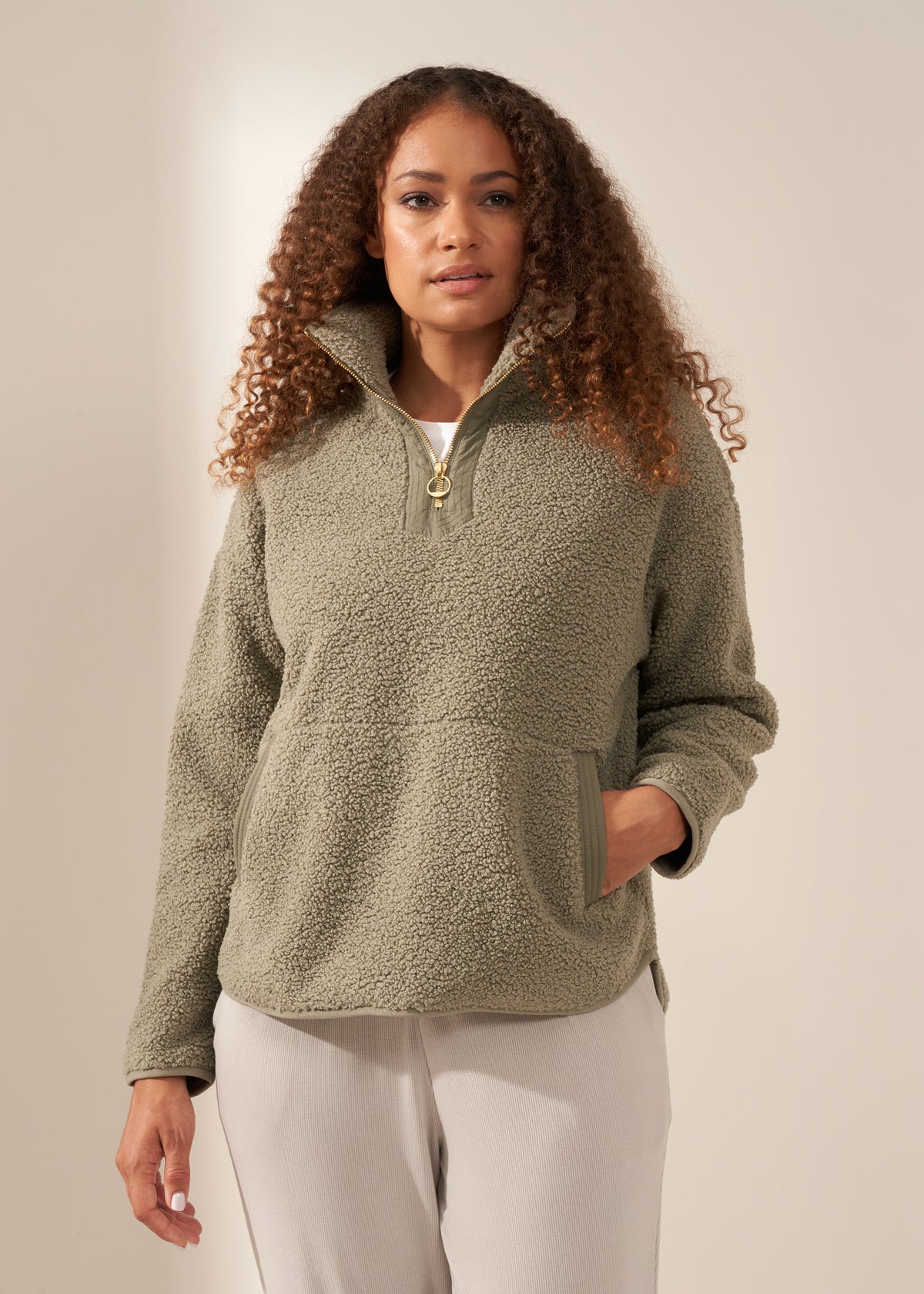 Slate Boucle 3 4 Zip Jumper