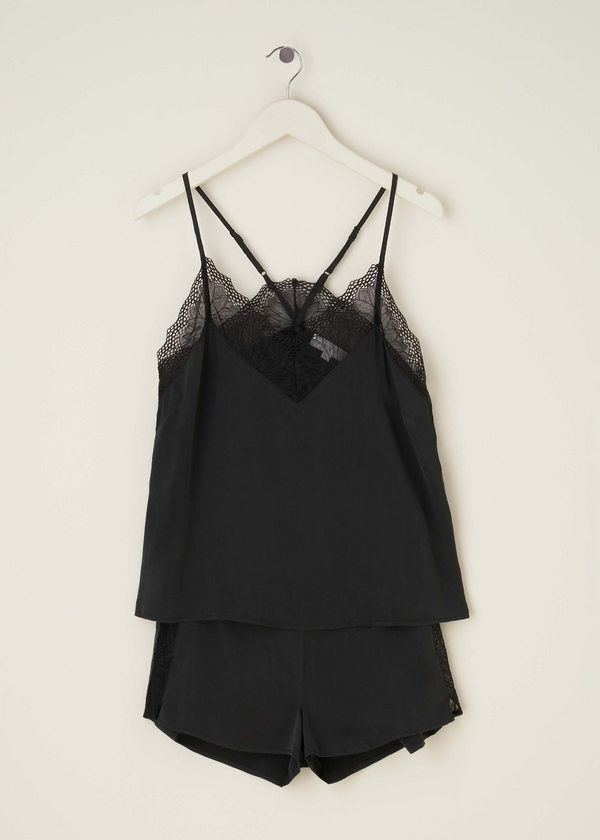 Womens Black Isabel Silk And Lace Camisole And Short Set On Hanger | Truly Lifestyle