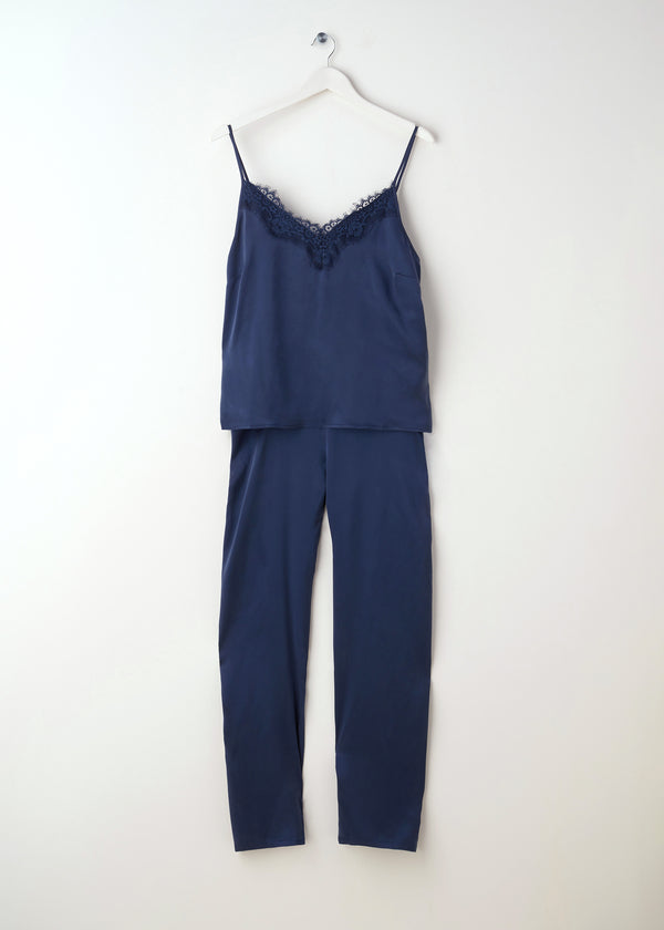 TRULY LIFESTYLE MIDNIGHT BLUE SILK CAMISOLE AND TROUSERS ON HANGER