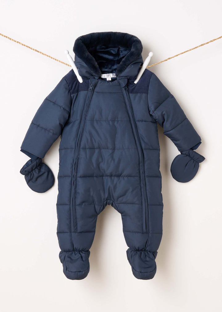 TRULY LIFESTYLE MIDNIGHT BLUE BABY SNOWSUIT WITH ATTACHED FEET AND DETACHABLE MITTENS