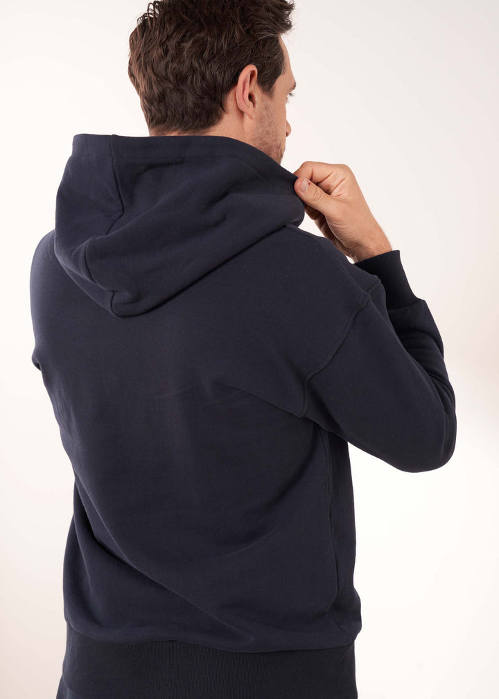 Mens Chiltern Navy Blue Hoodie On Model From Back| Truly Lifestyle